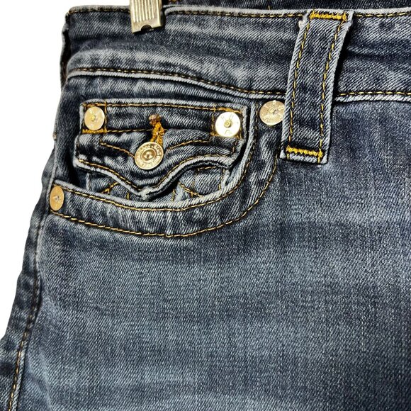 True Religion Distressed Skinny  Blue Jeans Flap Pockets Frayed Raw Hem Sz 30 - Picture 4 of 16
